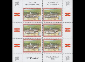 2767KB Tag der Briefmarke Schaufelraddampfer 2008 - kompletter Kleinbogen, **