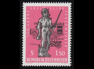 1131 100 J. Freiwilige Feuerwehren, Hl.-Florian-Statue + Gerätewagen, 1.50 S, **