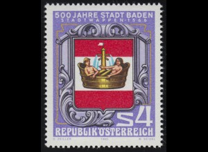 1631 500 Jahre Stadt Baden, Stadtwappen (1566), 4 S, postfrisch **