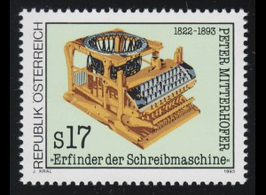 2088 Todestag Peter Mitterhofer, Modell Typenkorbschreibmaschine, 17 S, **