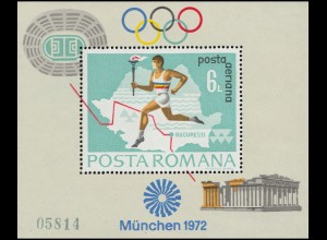 Rumänien Block 93 Olympia München 1972: Fackelläufer, ** / MNH