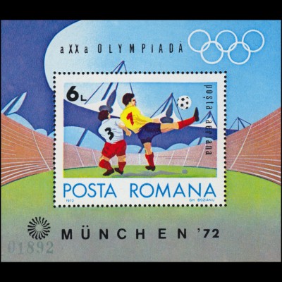 Rumänien Block 97 Olympia München 1972: Fußballspieler Olympiastadion, ** / MNH