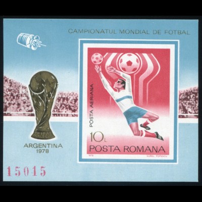 Rumänien Block 150 Fußball-WM Argentinien Torwart 1978, ** / MNH