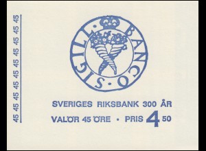Markenheftchen 300 Jahre Schwedische Reichsbank 45 Öre 10x 603D, **
