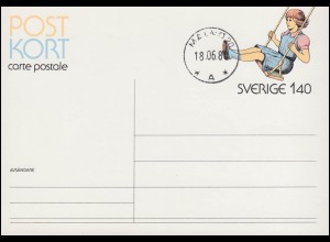 Schweden Postkarte P 104 Mädchen auf Schaukel 1980, gestempelt