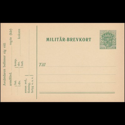 Schweden Militärpost MP 1 Postkarte MILITÄR-BREVKORT 5 Öre, ** postfrisch