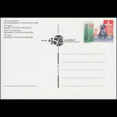 Schweiz Postkarte P 260 Republik und Kanton Neuenburg 1996, ** postfrisch