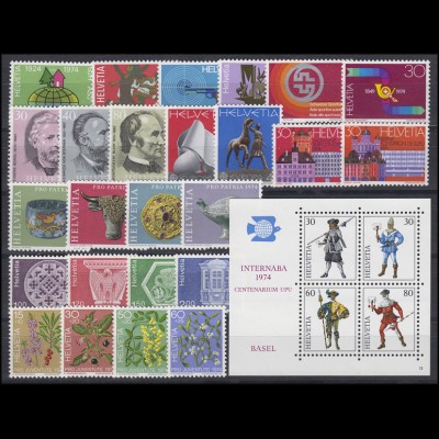 1017-1045 Schweiz-Jahrgang 1974 komplett, postfrisch