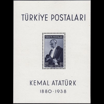 Block 1 Türkei: Kemal Atatürk 1940, postfrisch **