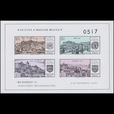 Block 79B BUDAPEST 1971 - Historische Ansichten, 4 Werte, Block ungezähnt **